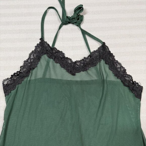 Sheer Lace Trim Nightgown Slip Dress Womens Large Green Halter Mesh Lingerie - Picture 4 of 10